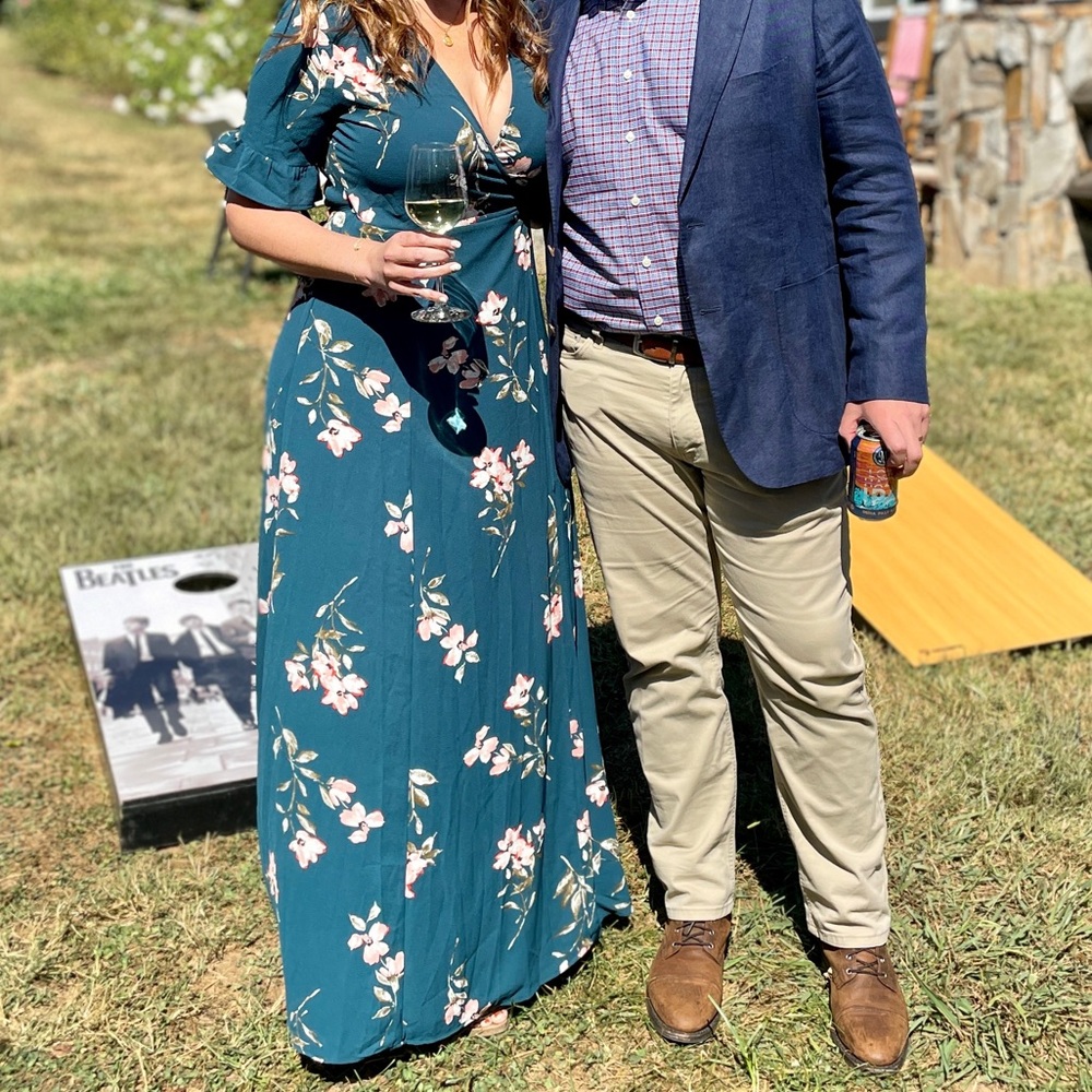 Lulu's Pink Maxi Dress Flutter Sleeve Plunge Neckline